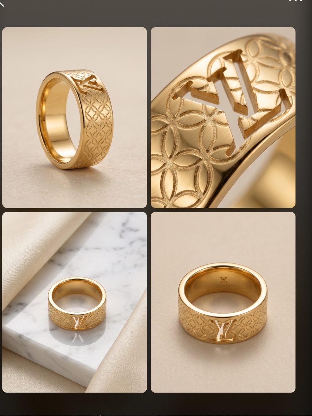 Louis Vuitton Gold Monogram Engraved Band Ring